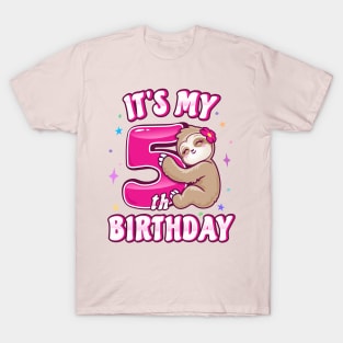 Its My 5th Birthday Girls Sloth T-Shirt